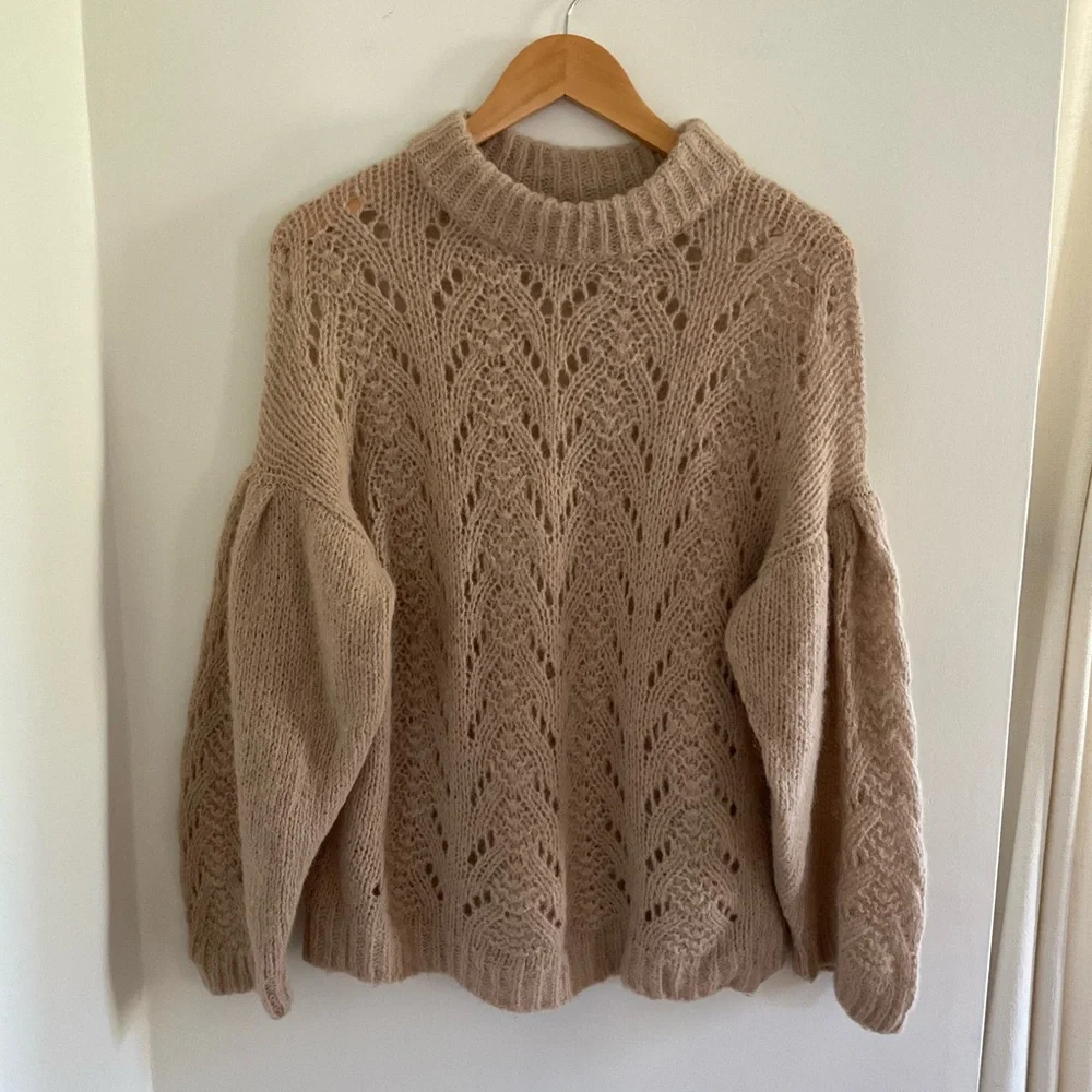 Kate Spade Pointelle Stitch Puff Sleeve Alpaca Blend Sweater